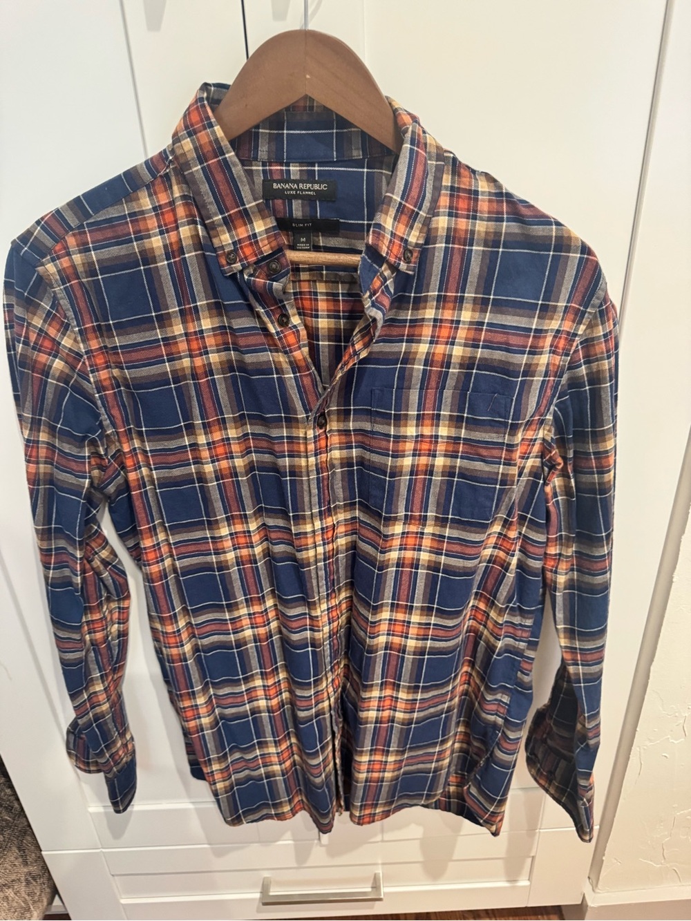 Banana Republic Navy and Orange Plaid Button-Down Shirt